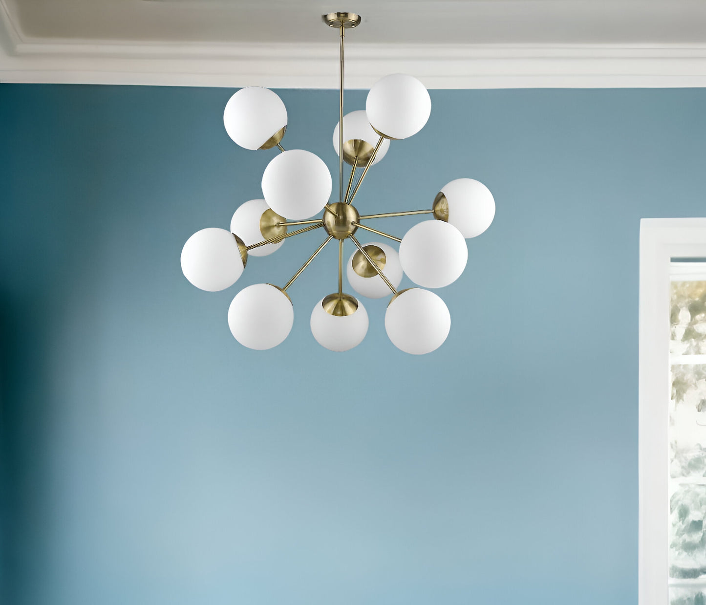 Brass Sputnik Twelve Light Frosted Metal Dimmable Chandelier With White Shades-0