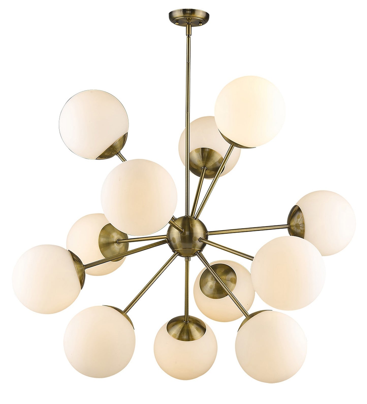 Brass Sputnik Twelve Light Frosted Metal Dimmable Chandelier With White Shades-2