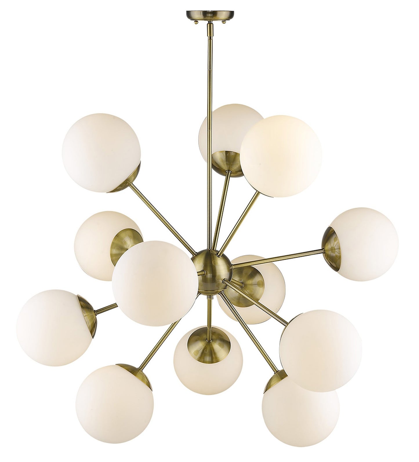 Brass Sputnik Twelve Light Frosted Metal Dimmable Chandelier With White Shades-3