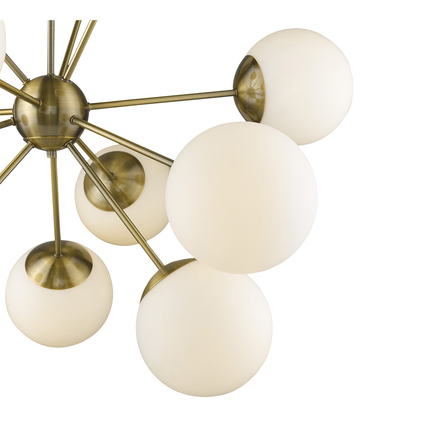 Brass Sputnik Twelve Light Frosted Metal Dimmable Chandelier With White Shades-4