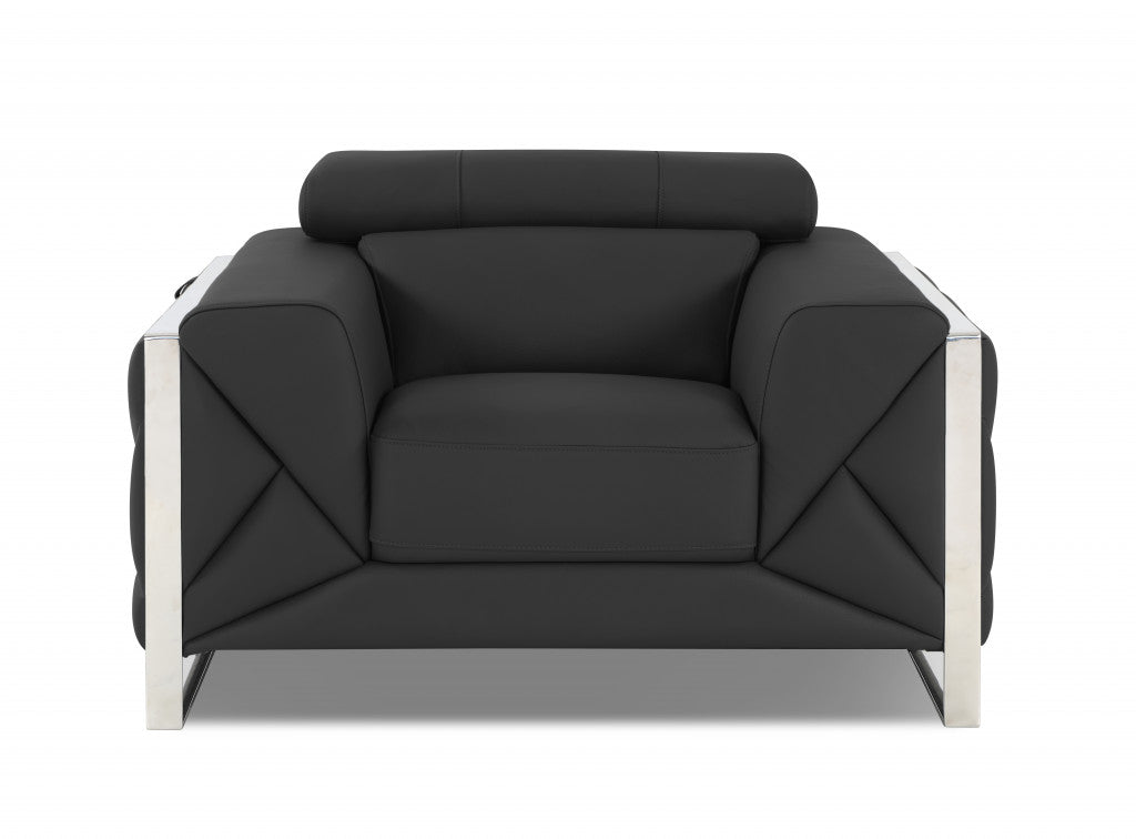 48" Dark Slate Gray And White Italian Leather Arm Chair-0
