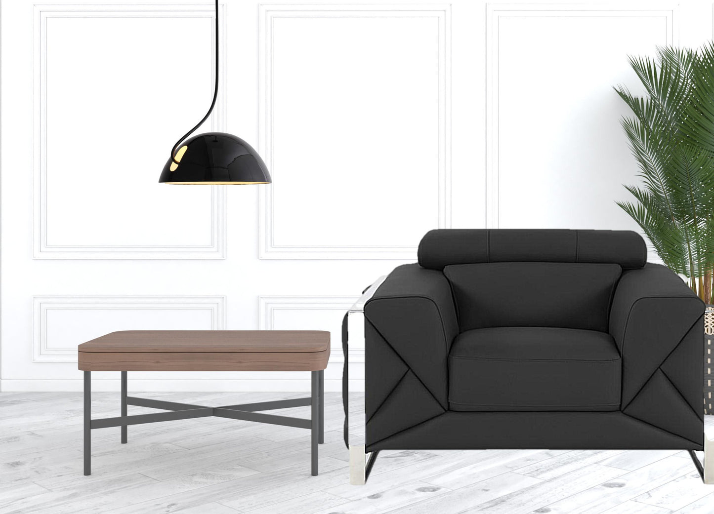 48" Dark Slate Gray And White Italian Leather Arm Chair-5