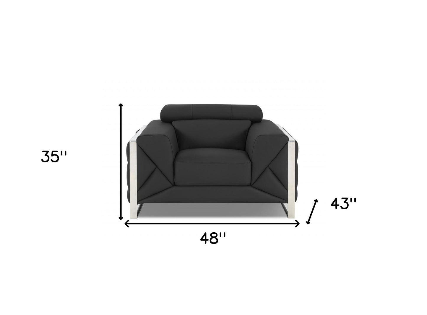 48" Dark Slate Gray And White Italian Leather Arm Chair-6