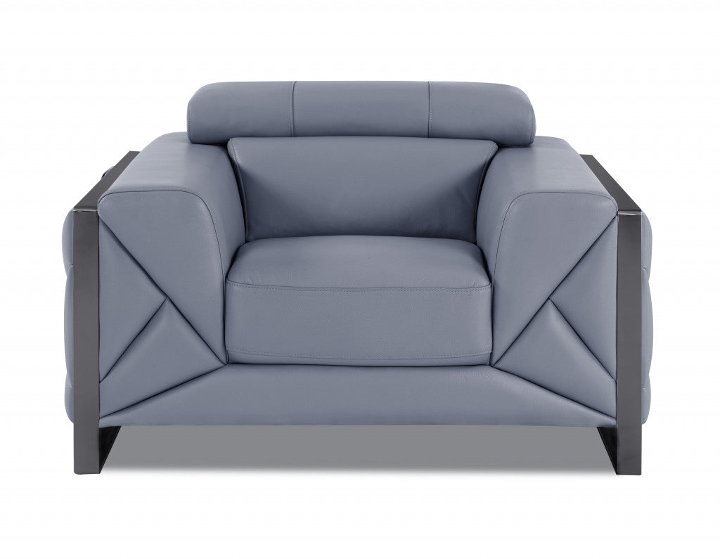 48" Light Blue And Black Italian Leather Arm Chair-0