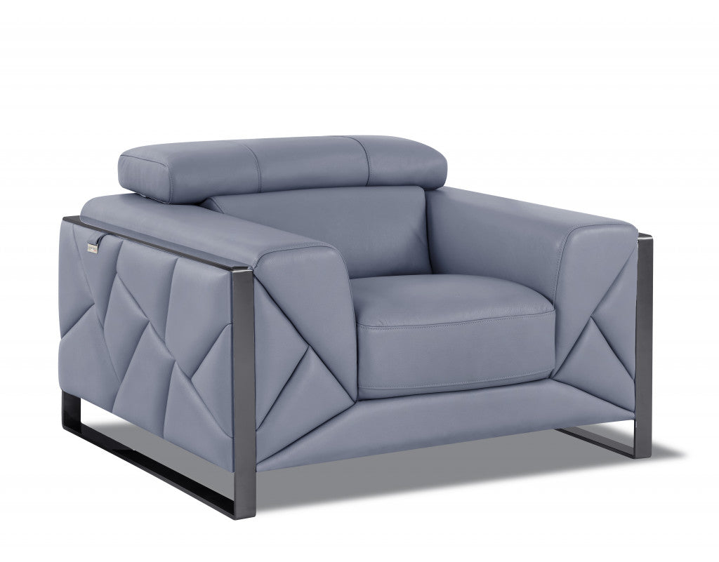 48" Light Blue And Black Italian Leather Arm Chair-1