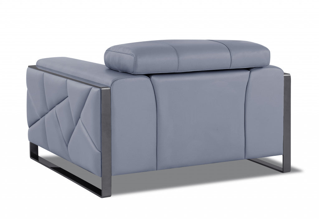 48" Light Blue And Black Italian Leather Arm Chair-3