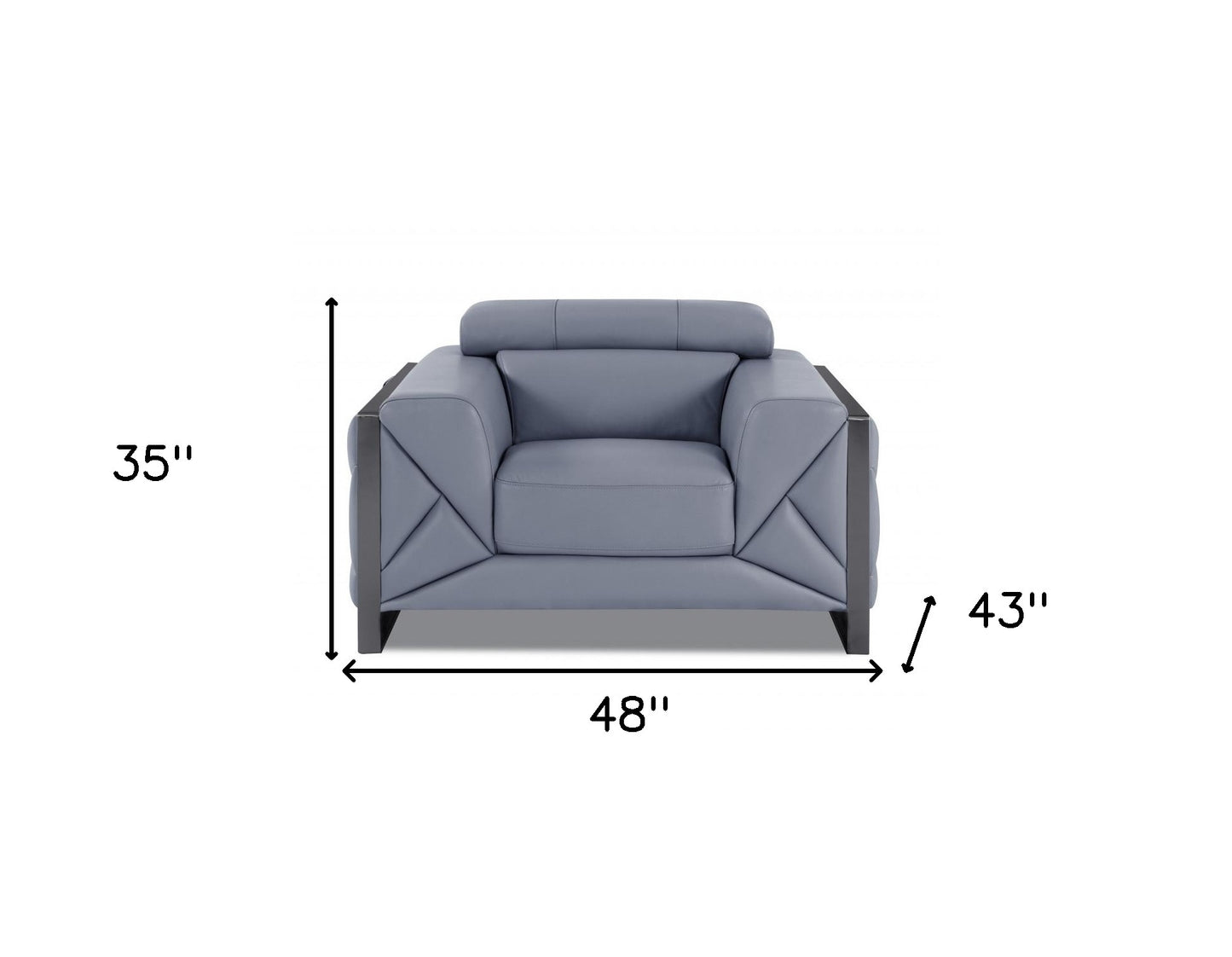 48" Light Blue And Black Italian Leather Arm Chair-6