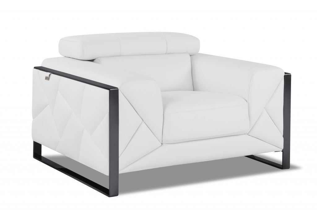 48" White And Gunmetal Italian Leather Arm Chair-1