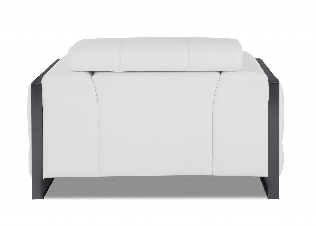 48" White And Gunmetal Italian Leather Arm Chair-2