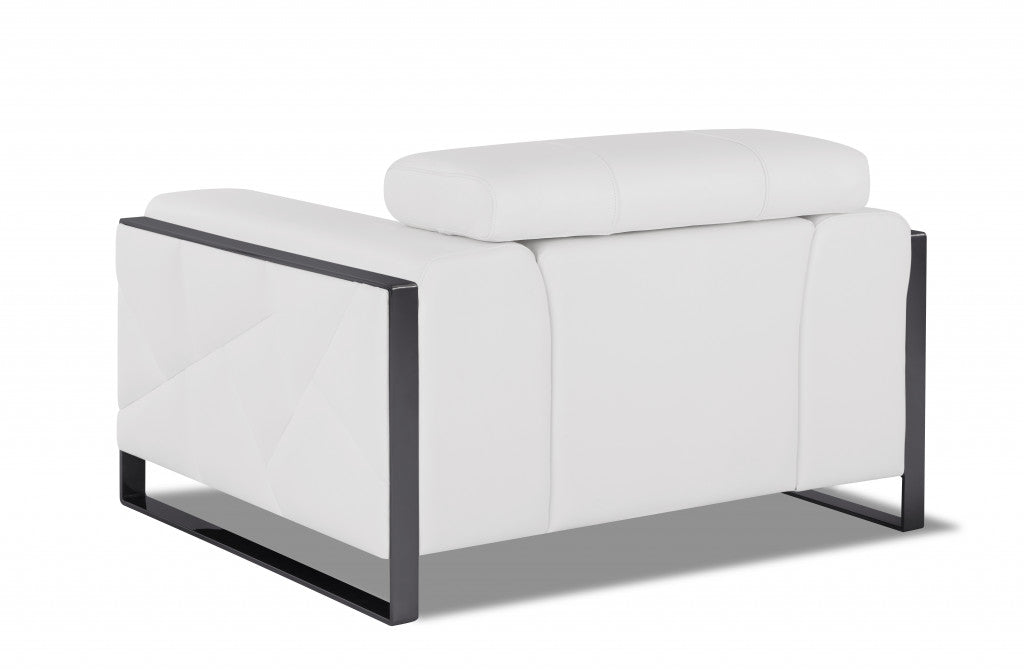 48" White And Gunmetal Italian Leather Arm Chair-3