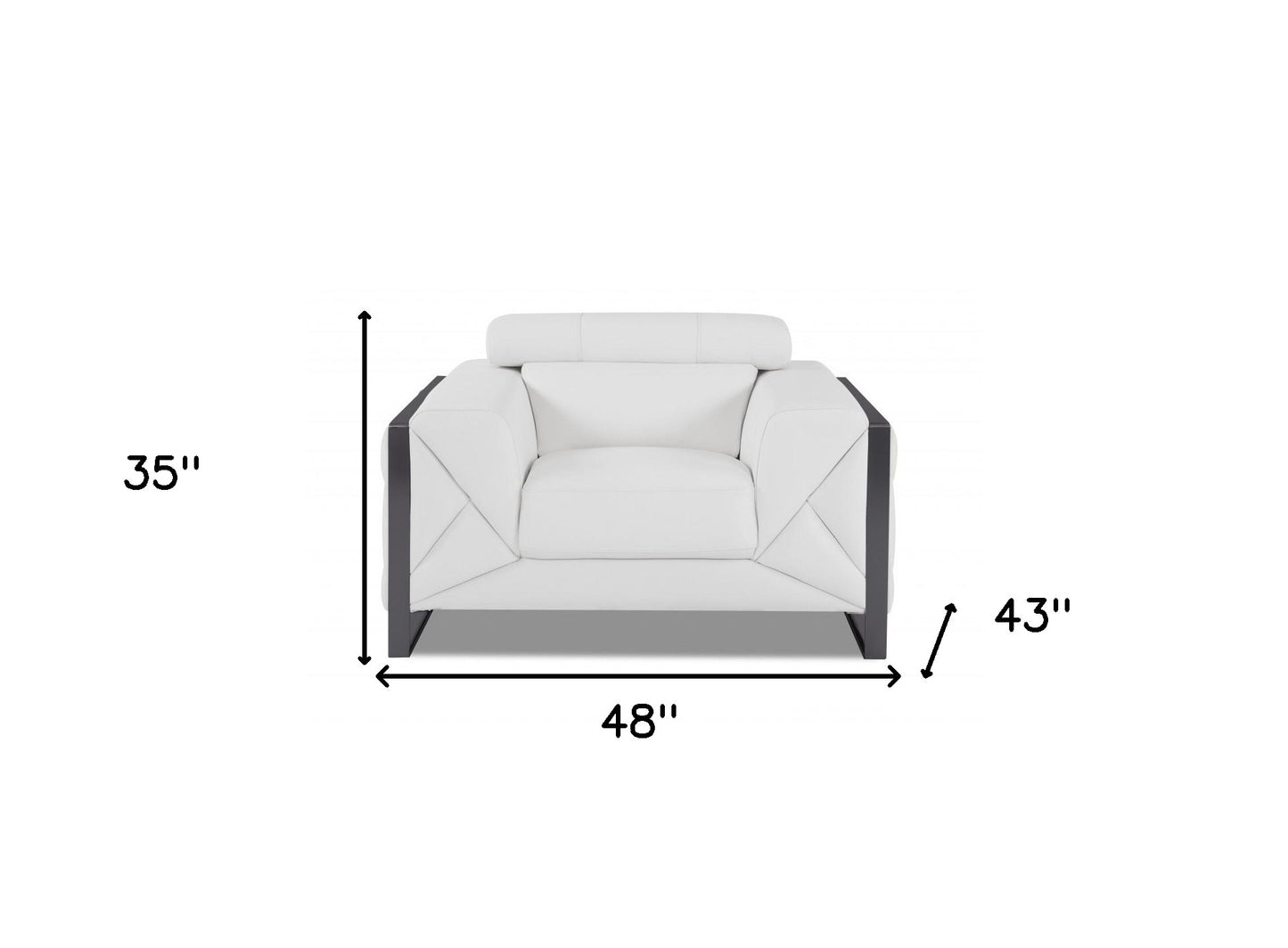 48" White And Gunmetal Italian Leather Arm Chair-6