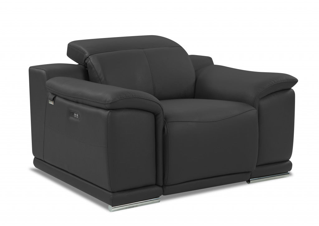 48" Dark Slate Gray And White Italian Leather Arm Chair-1