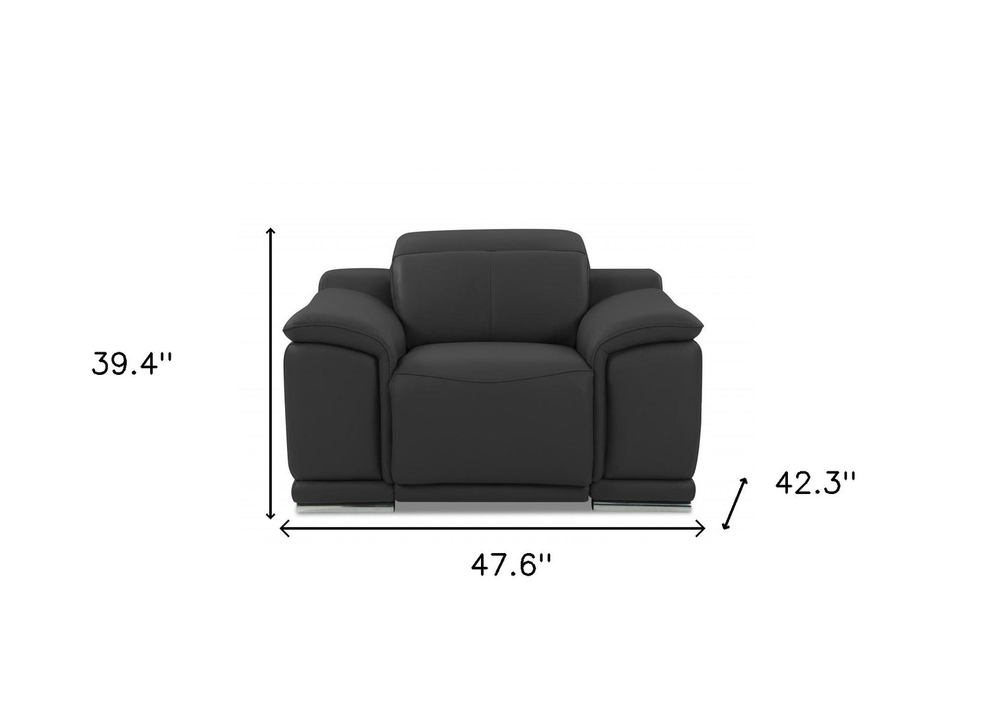 48" Dark Slate Gray And White Italian Leather Arm Chair-6