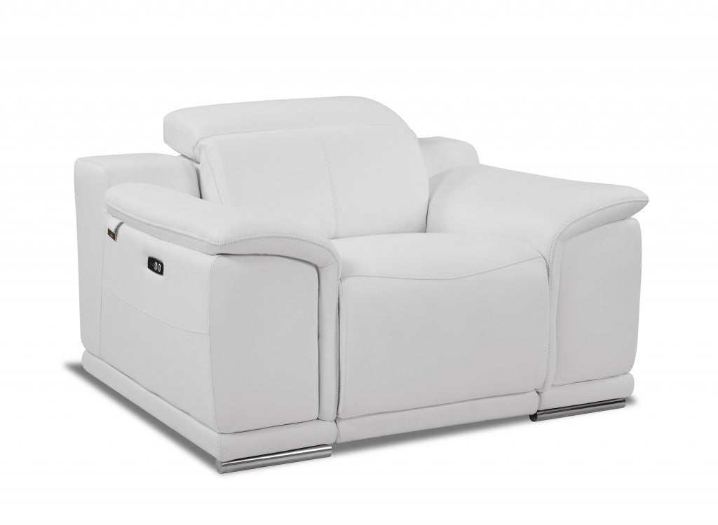 48" White Italian Leather Arm Chair-1