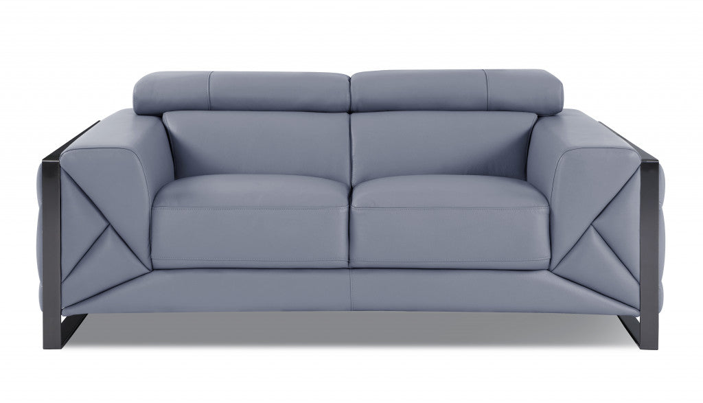 Three Piece Indoor Light Blue Italian Leather Six Person Seating Set-3