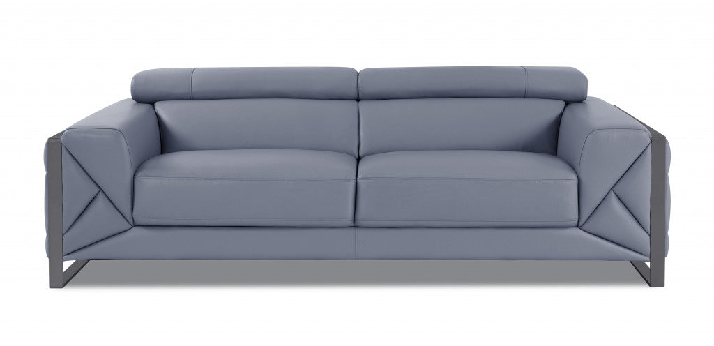 Three Piece Indoor Light Blue Italian Leather Six Person Seating Set-4