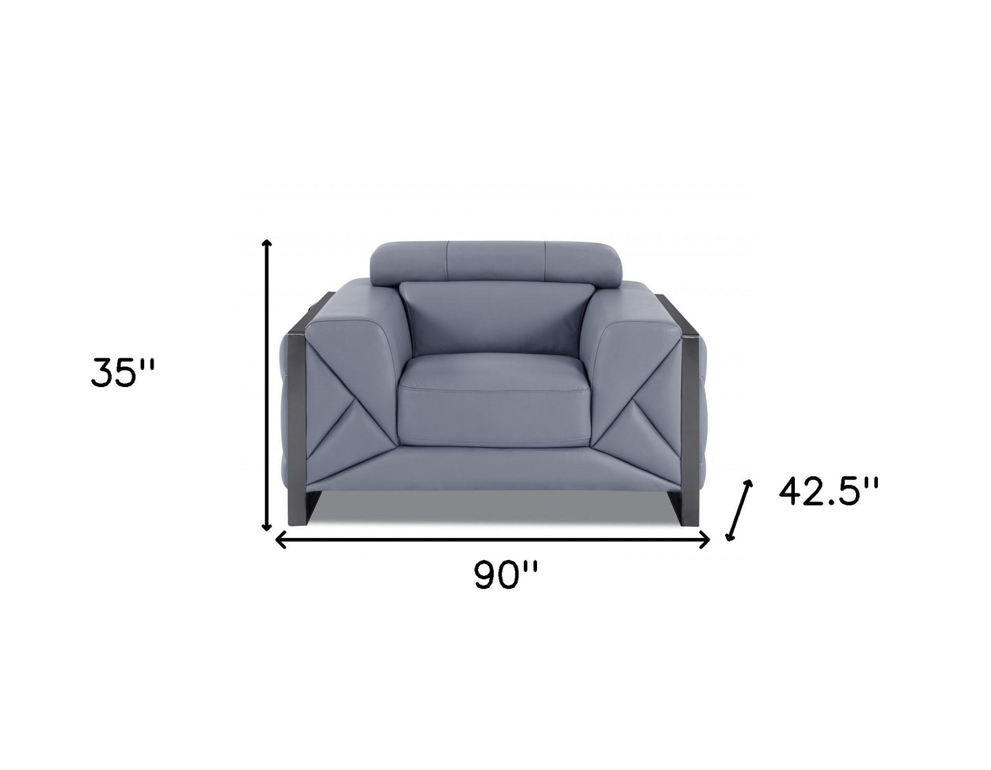 Three Piece Indoor Light Blue Italian Leather Six Person Seating Set-6