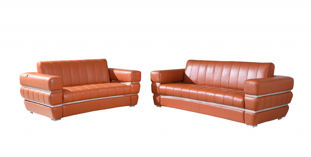 Two Piece Indoor Camel Italian Leather Five Person Seating Set-0