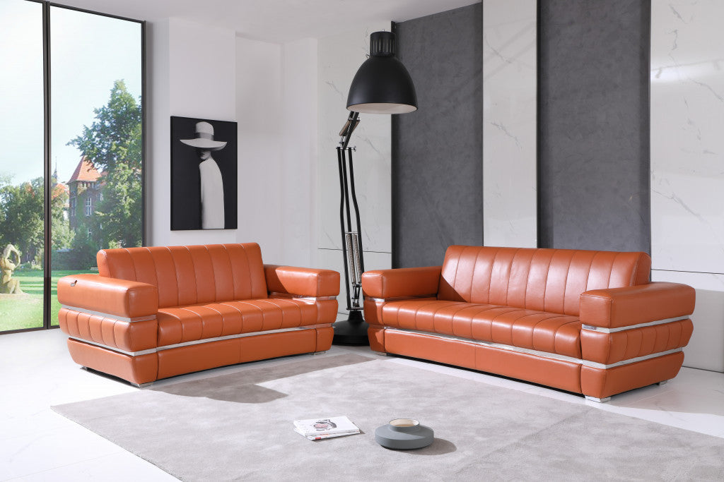 Two Piece Indoor Camel Italian Leather Five Person Seating Set-5