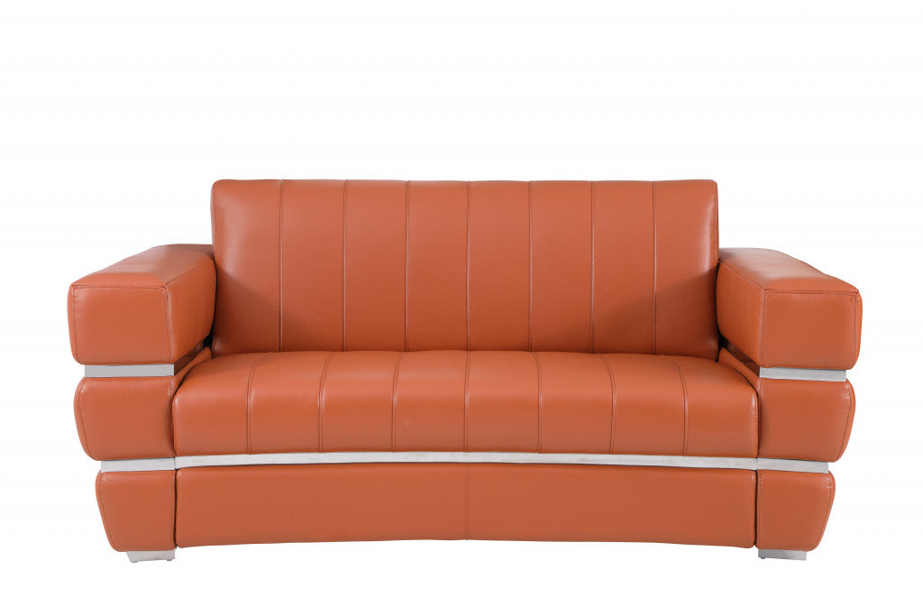 Two Piece Indoor Camel Italian Leather Five Person Seating Set-2