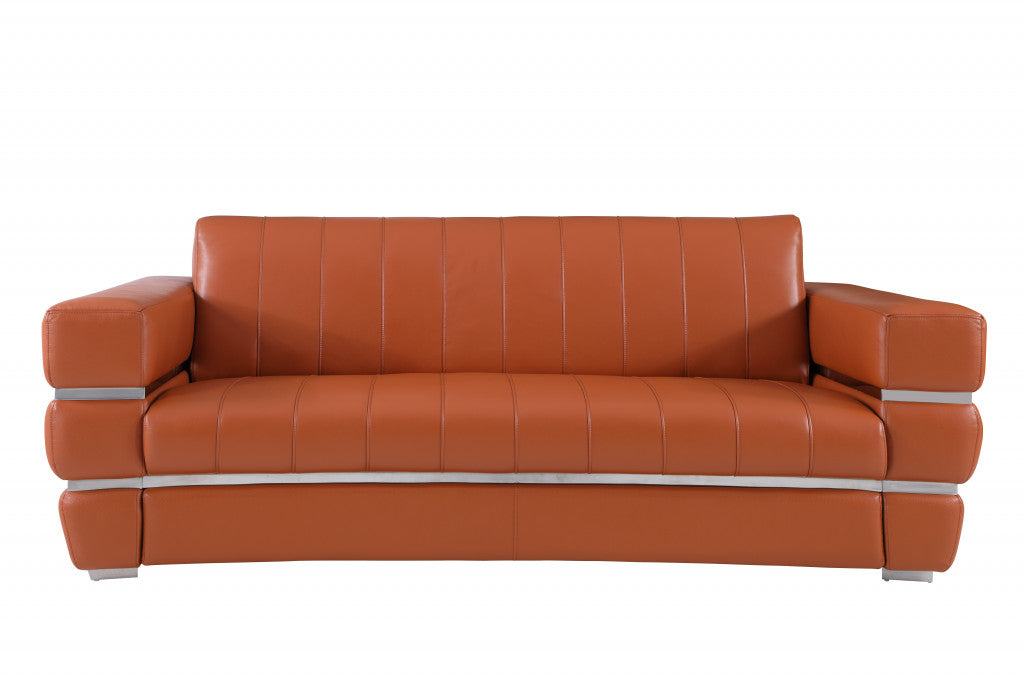 Two Piece Indoor Camel Italian Leather Five Person Seating Set-3
