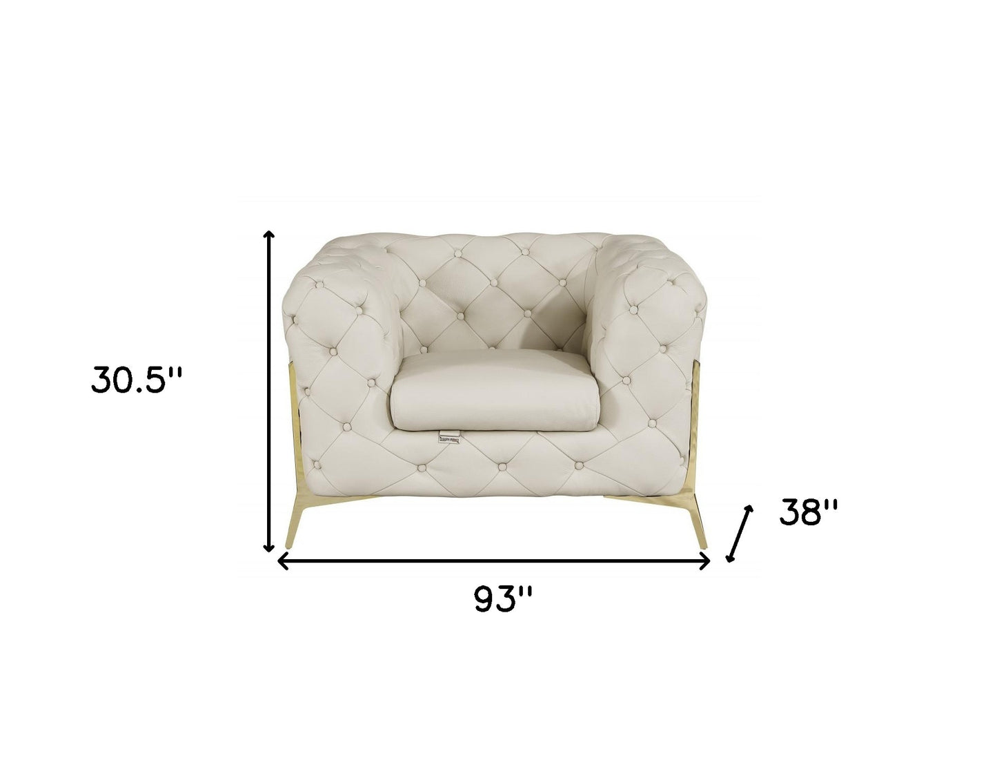 Three Piece Indoor Beige Italian Leather Five Person Seating Set-5