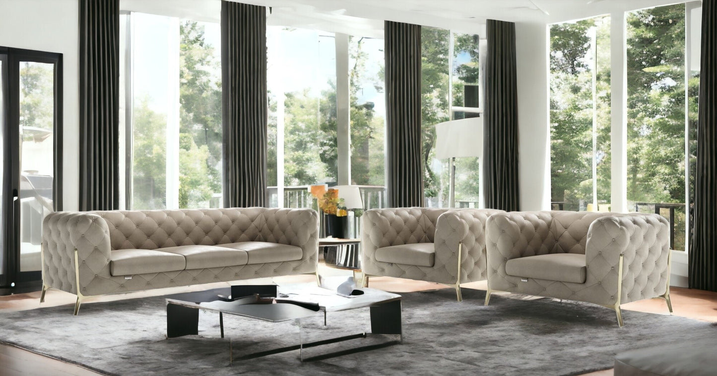 Three Piece Indoor Beige Italian Leather Five Person Seating Set-1