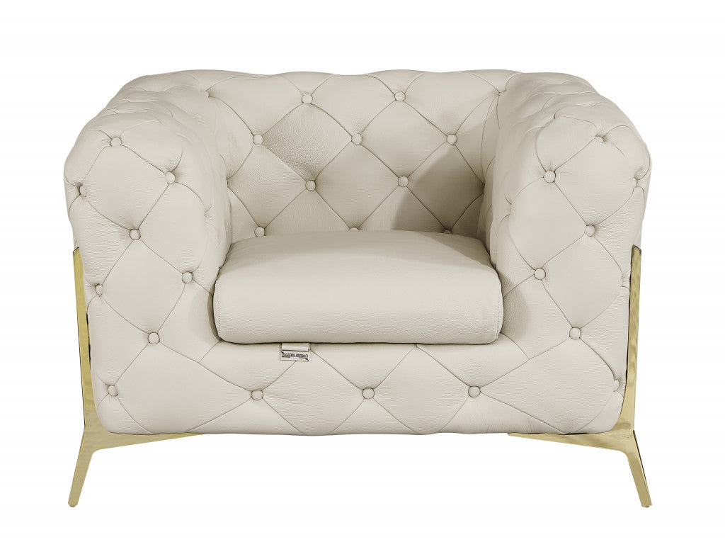 Three Piece Indoor Beige Italian Leather Five Person Seating Set-2