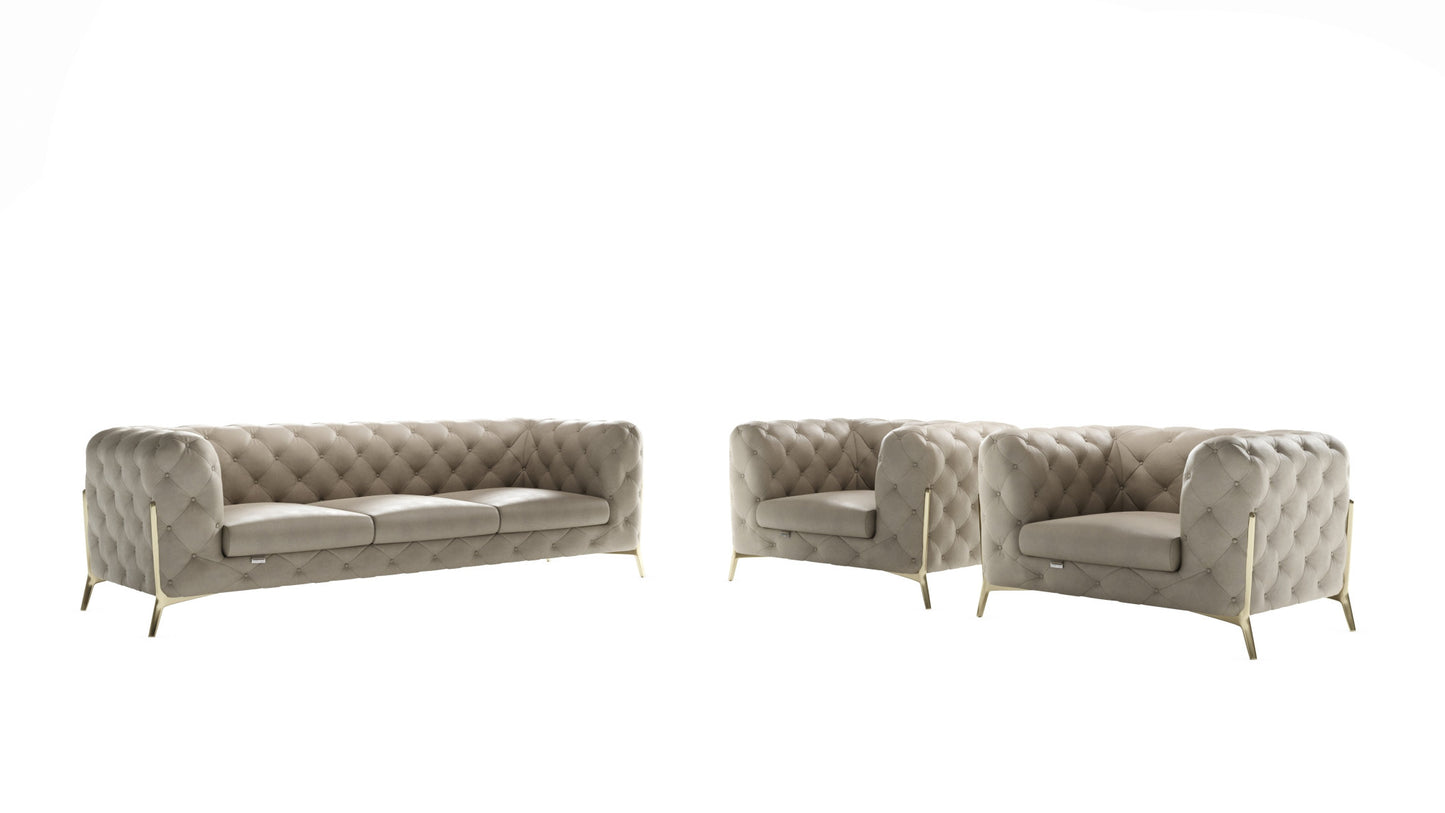 Three Piece Indoor Beige Italian Leather Five Person Seating Set-0