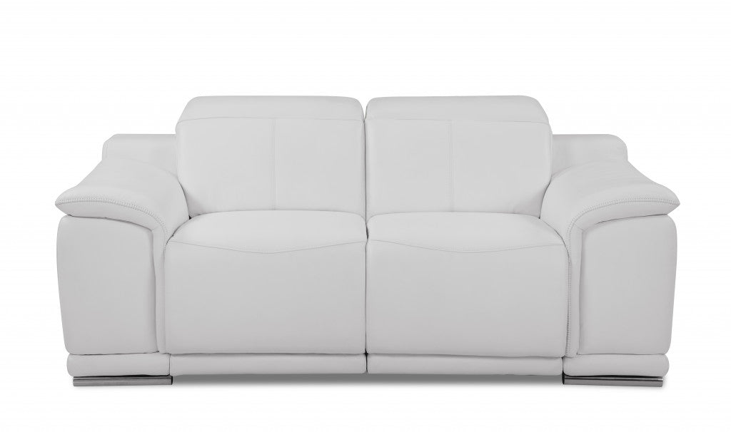 72" White And Silver Italian Leather Power Reclining Loveseat-2