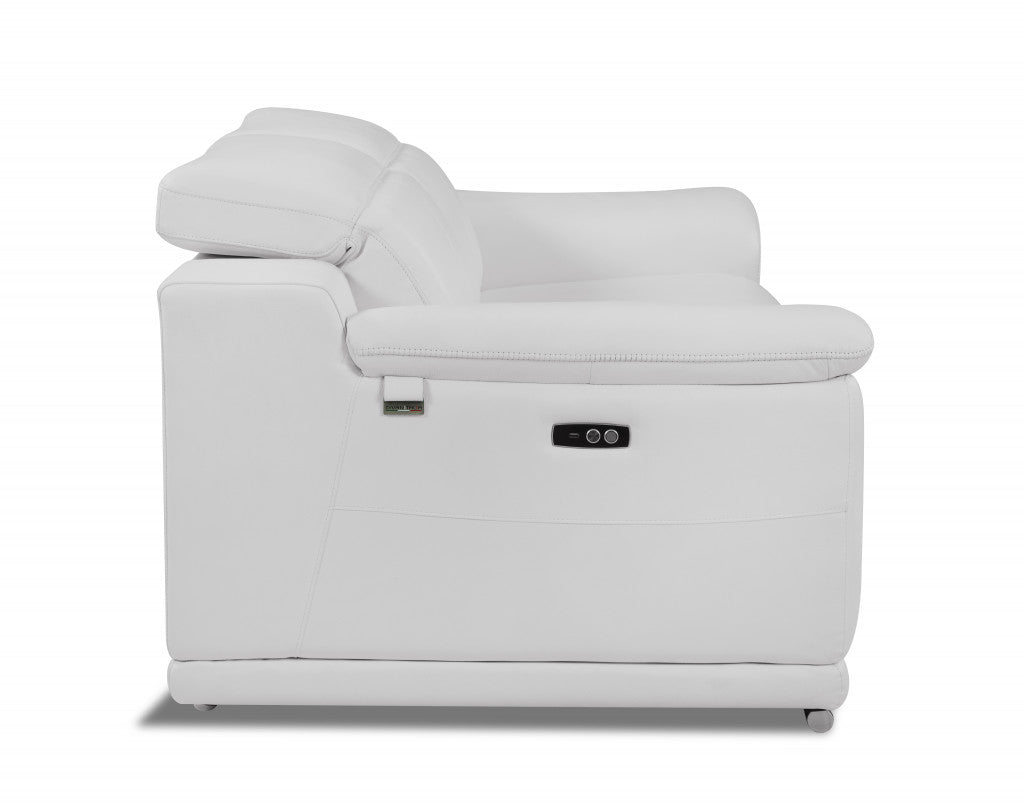 72" White And Silver Italian Leather Power Reclining Loveseat-3