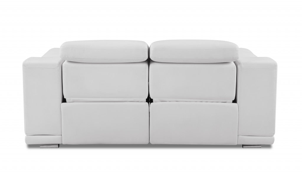 72" White And Silver Italian Leather Power Reclining Loveseat-4