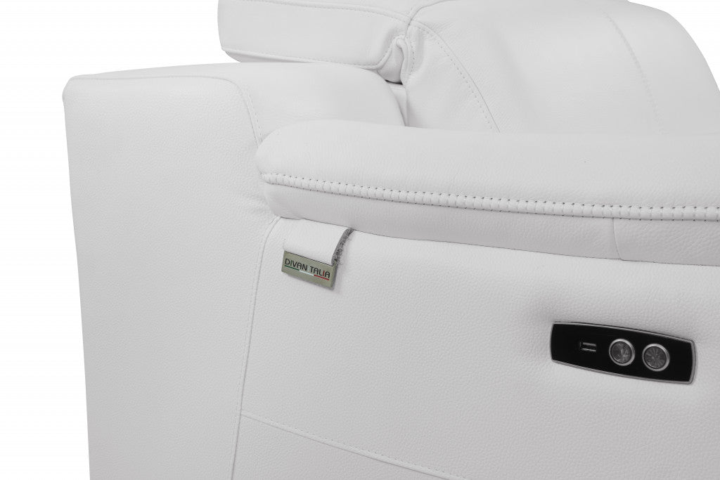 72" White And Silver Italian Leather Power Reclining Loveseat-5