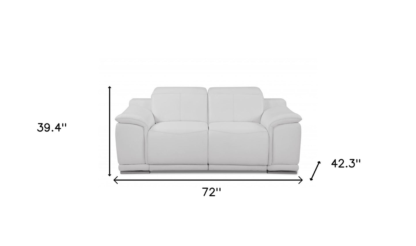 72" White And Silver Italian Leather Power Reclining Loveseat-6