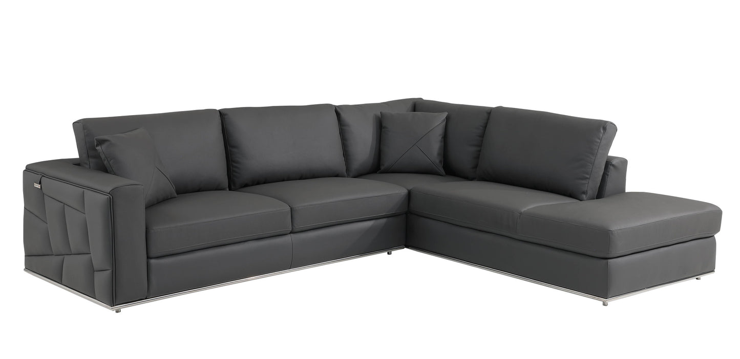 Dark Gray Italian Leather L Shaped Two Piece Corner Sectional-1
