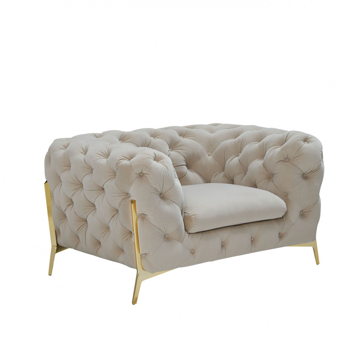 50" Beige And Gold Velvet Tufted Lounge Chair-0