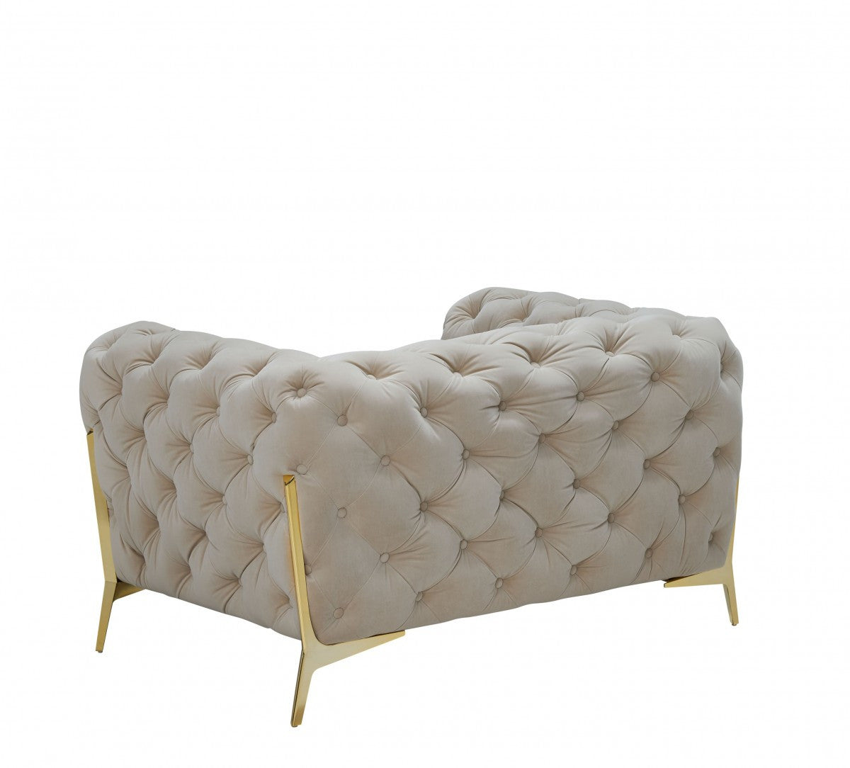 50" Beige And Gold Velvet Tufted Lounge Chair-4