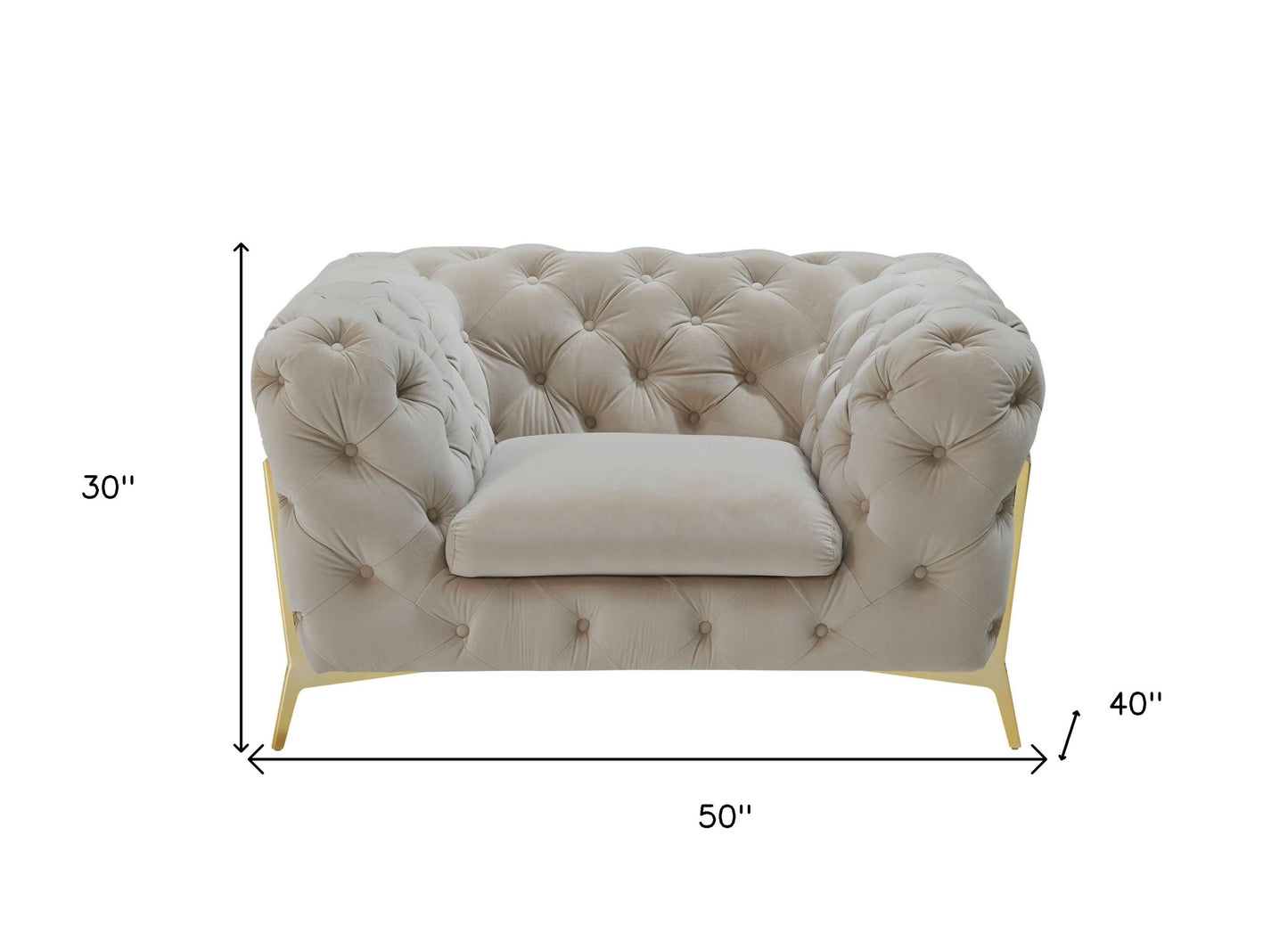 50" Beige And Gold Velvet Tufted Lounge Chair-5