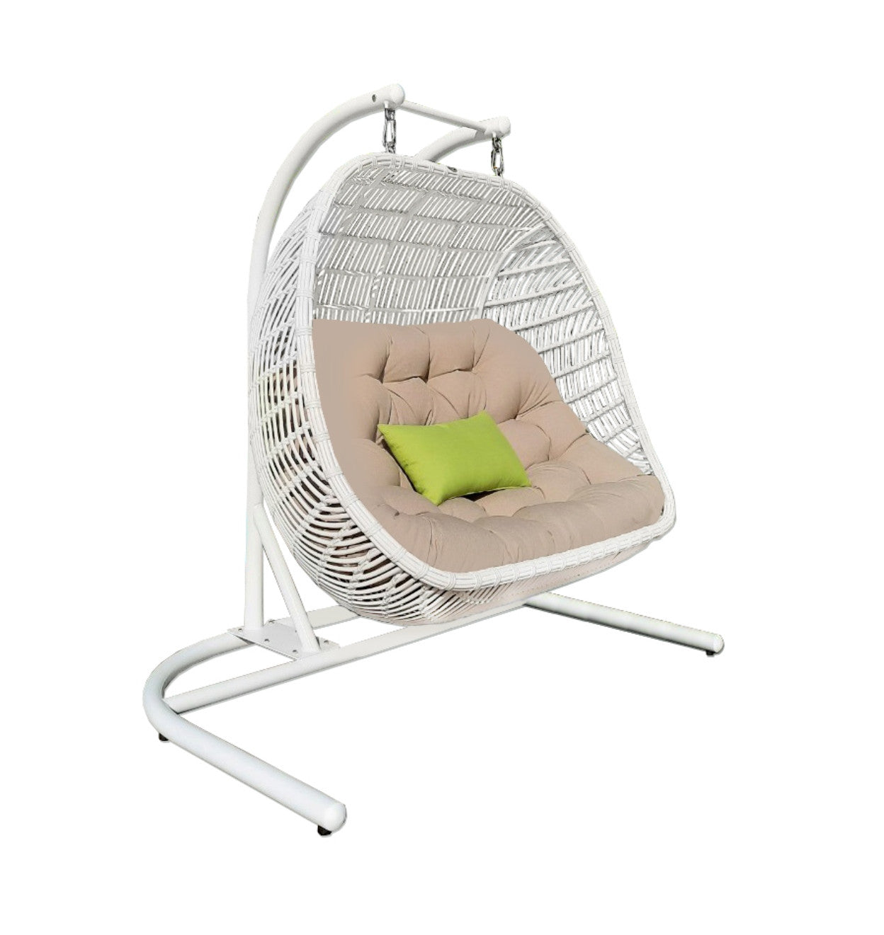 69" Beige and White Metal Indoor Outdoor Swing Chair with Beige Cushion-1