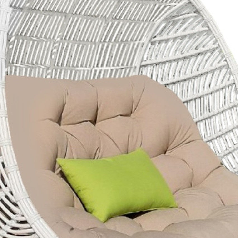 69" Beige and White Metal Indoor Outdoor Swing Chair with Beige Cushion-4