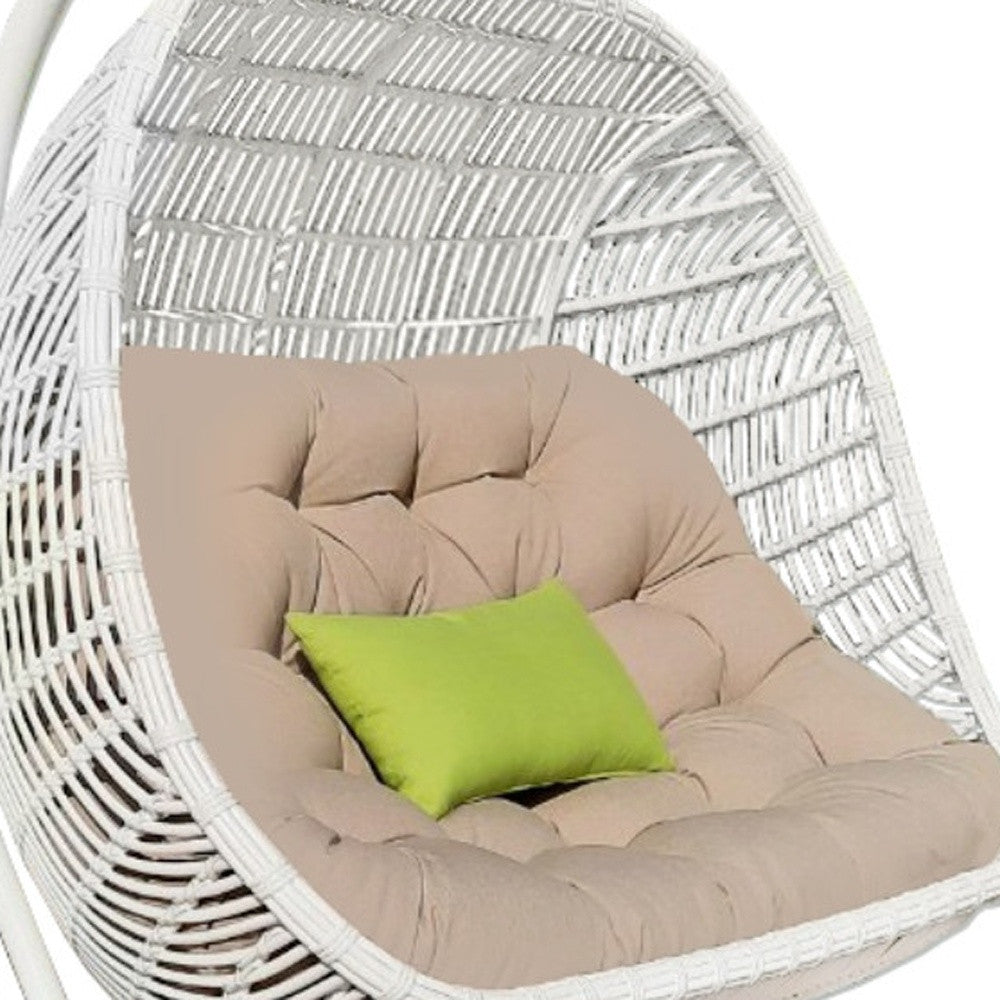 69" Beige and White Metal Indoor Outdoor Swing Chair with Beige Cushion-3