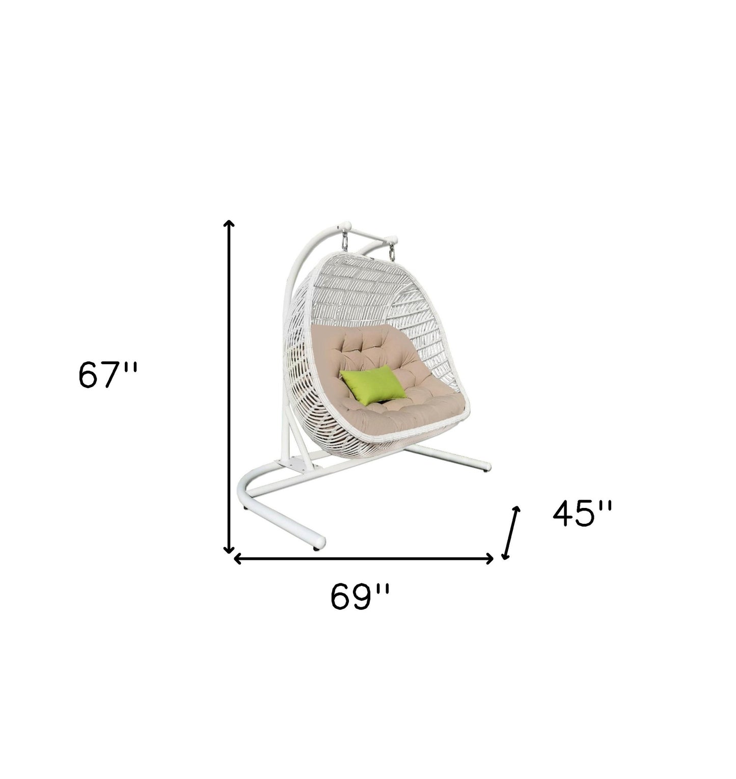 69" Beige and White Metal Indoor Outdoor Swing Chair with Beige Cushion-5