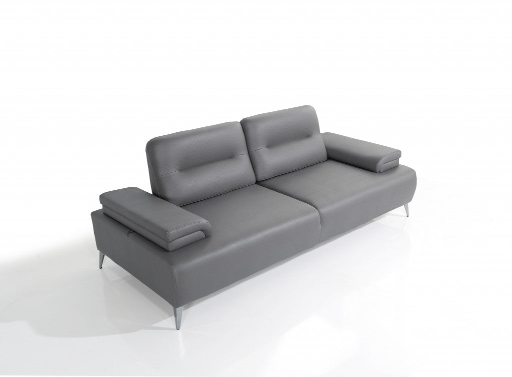 89" Light Gray Leather Convertible Sofa And Toss Pillows With Silver Legs-2