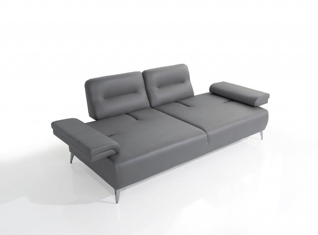 89" Light Gray Leather Convertible Sofa And Toss Pillows With Silver Legs-3