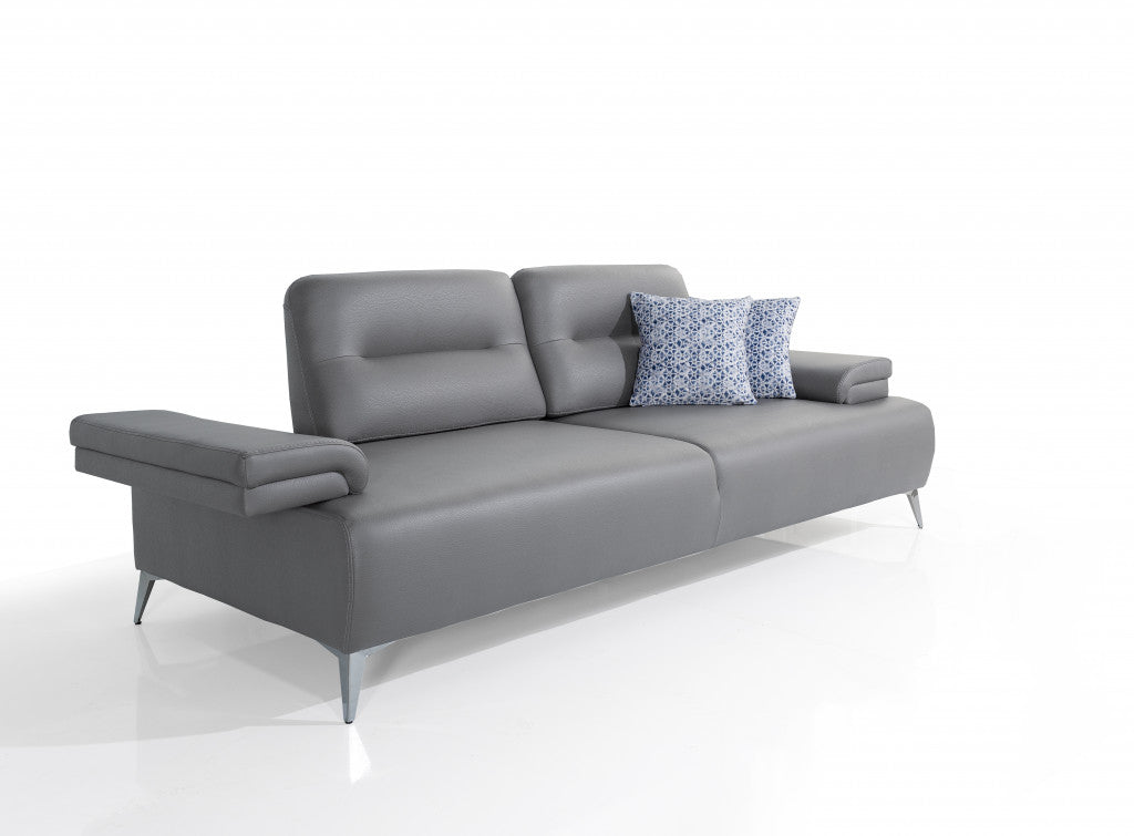 89" Light Gray Leather Convertible Sofa And Toss Pillows With Silver Legs-4