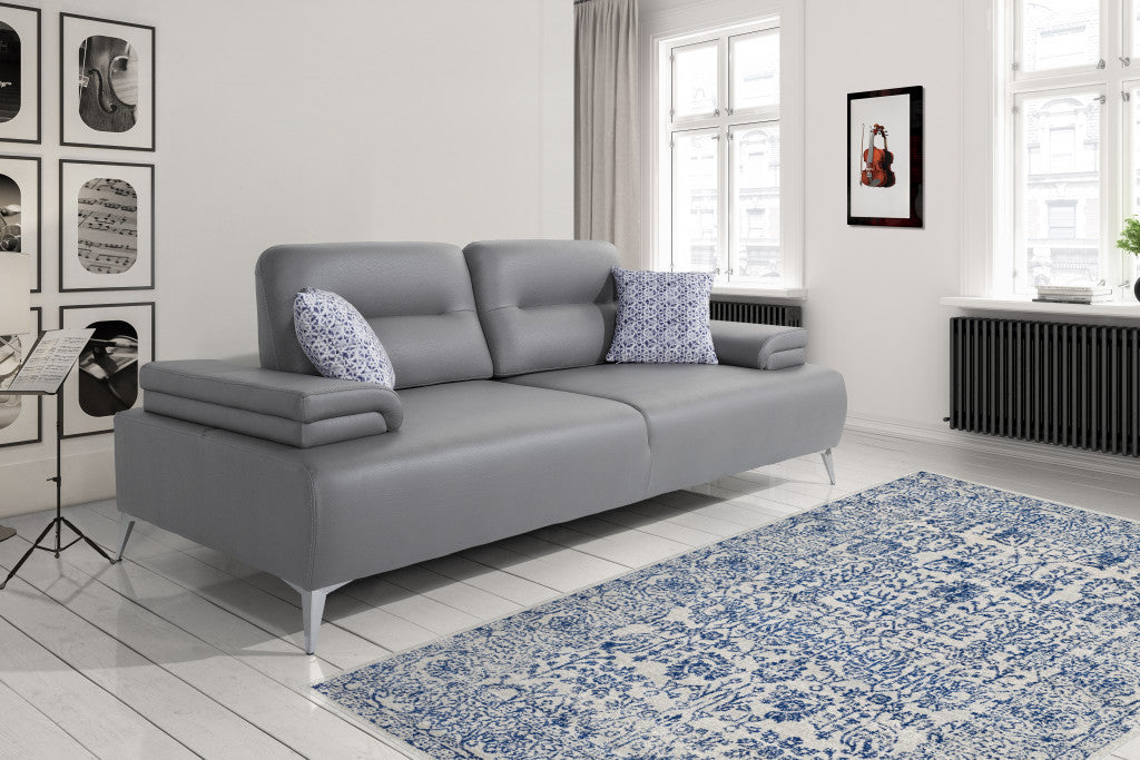 89" Light Gray Leather Convertible Sofa And Toss Pillows With Silver Legs-6