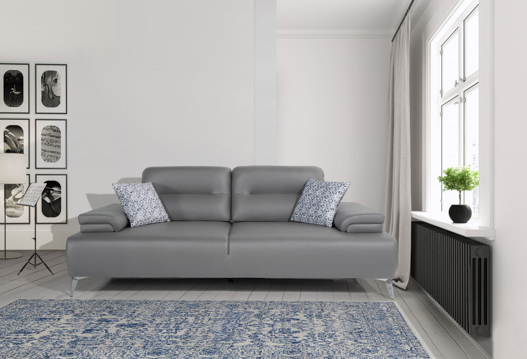 89" Light Gray Leather Convertible Sofa And Toss Pillows With Silver Legs-7