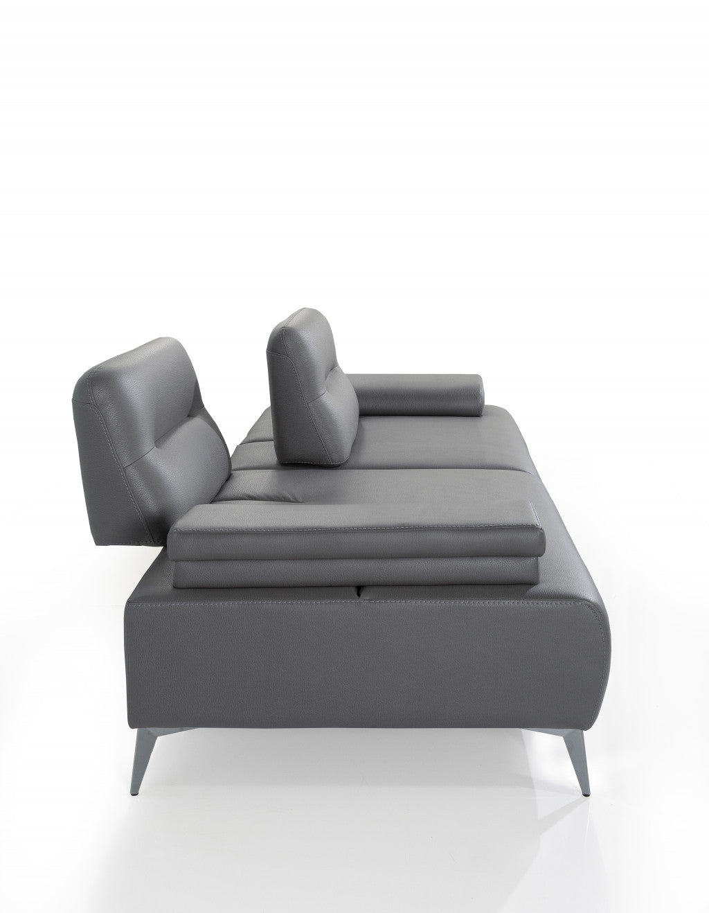 89" Light Gray Leather Convertible Sofa And Toss Pillows With Silver Legs-5