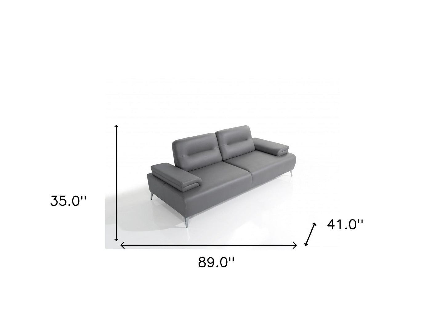 89" Light Gray Leather Convertible Sofa And Toss Pillows With Silver Legs-8