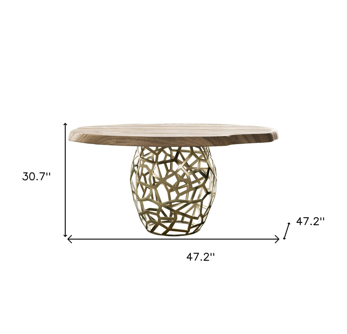 47" Acacia Live Edge Rounded Solid Wood And Brass Dining Table-3